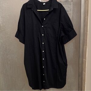 Old Navy Women's Black Button-Up Midi Shirt Dress